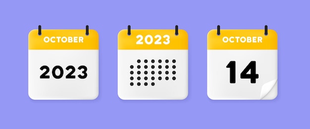 Calendar set icon Calendar on a blue background with fourteen october 2023 14 number text Reminder Date management concept Vector line icon for Business and Advertising