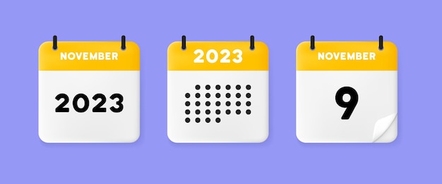 Calendar set icon calendar on a blue background with nine november 2022 9 number text reminder date menegement concept vector line icon for business and advertising