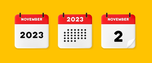 Calendar set icon calendar on a yellow background with november 2022 2 number text reminder date menegement concept vector line icon for business and advertising