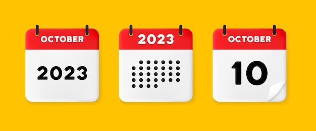 Значок набора календаря Календарь на желтом фоне с десятью октября 2023 года 10 номер текста Напоминание Концепция управления датой Значок векторной линии для бизнеса и рекламы