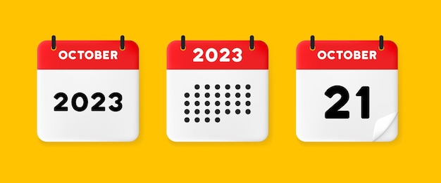 Calendar set icon calendar on a yellow background with twenty one october 2023 21 number text reminder date management concept vector line icon for business and advertising