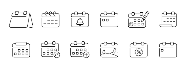 Vector calendar set icon schedule favorites holidays emptiness meetings dates settings deleting and adding new events reminders highlighting special events timetable concept vector line icon