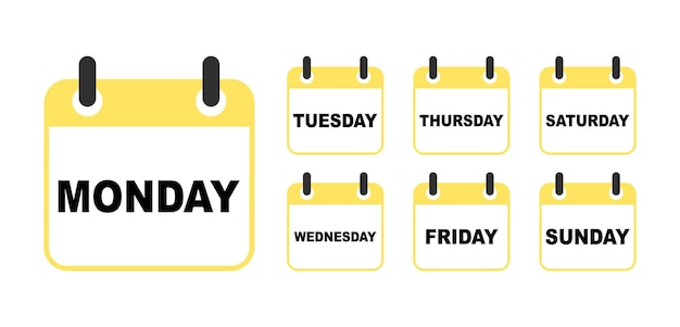 Calendar set icon on white background Days of week