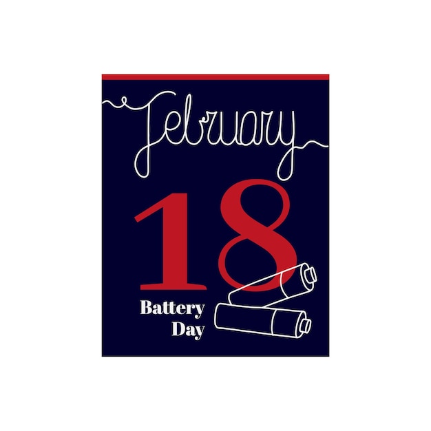 Вектор Лист календаря, векторная иллюстрация на тему дня батареи 18 февраля.