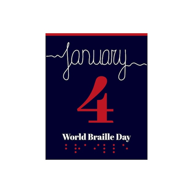 Лист календаря, векторная иллюстрация на тему всемирного дня брайля 4 января.