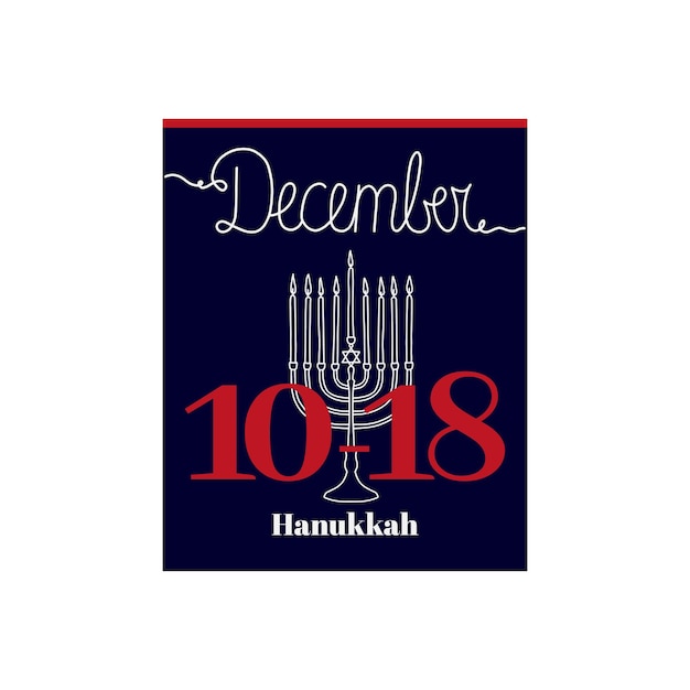 Vector calendar sheet vector illustration on the theme of hanukkah on december 1018