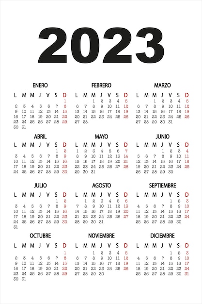 Calendar in spanish 2023 year.