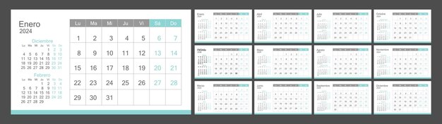 Vector calendar in spanish for 2024 monthly