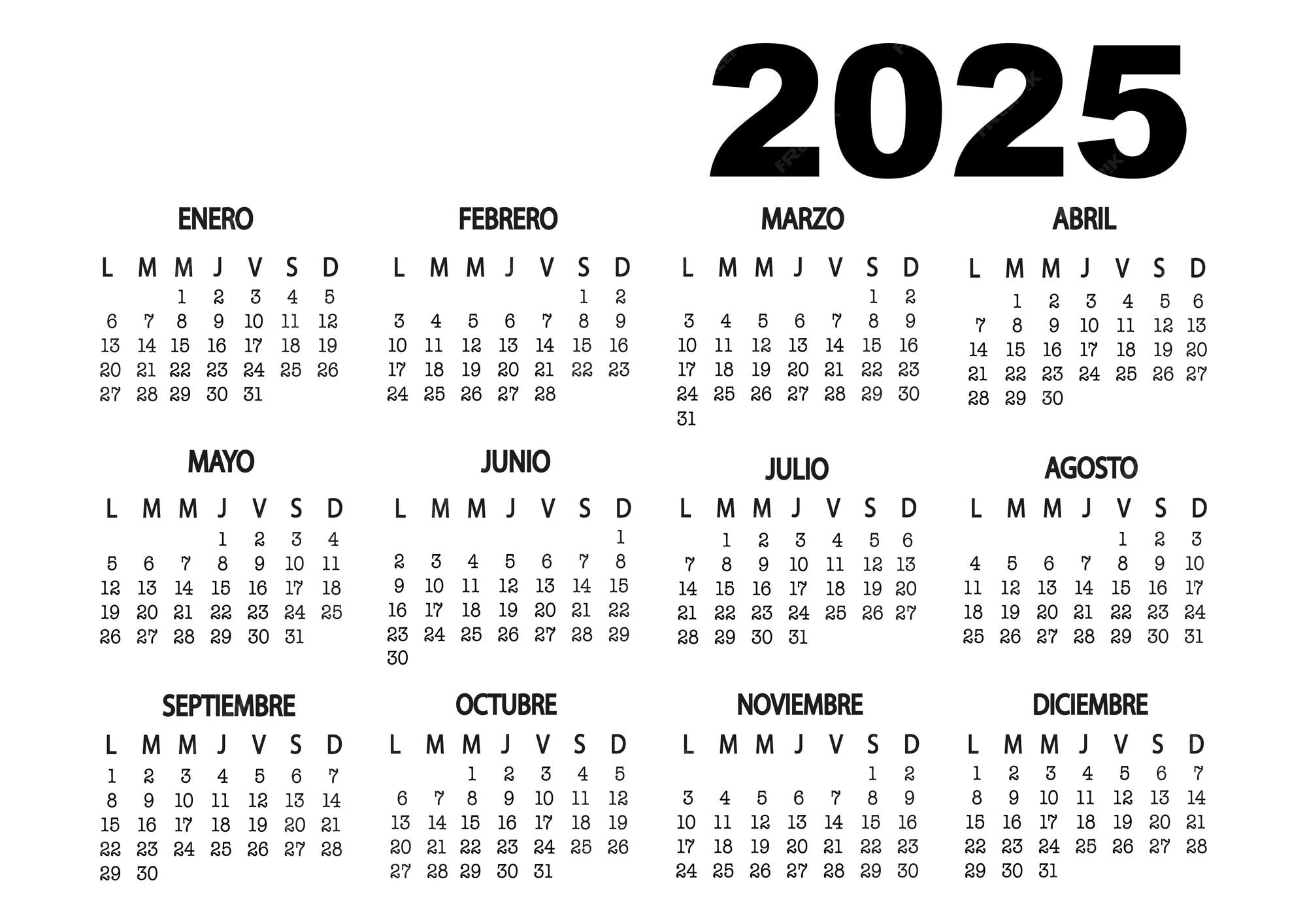 Premium Vector Calendar in Spanish 2025