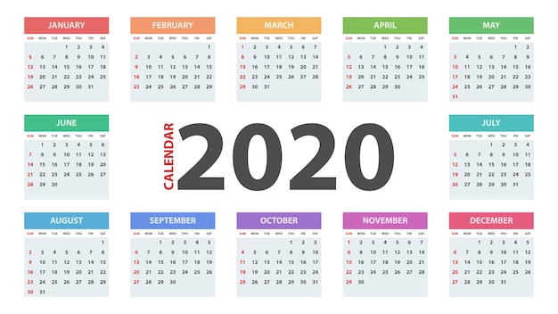 Calendar template 2020 year