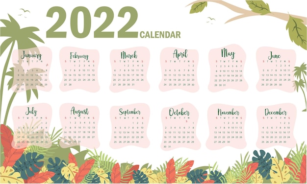 Calendar template for 2022 january to december