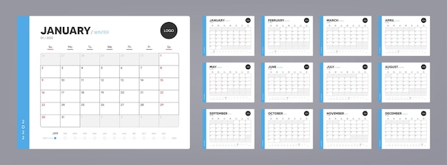 Calendar template for 2022 year. annual diary planner schedule. vector