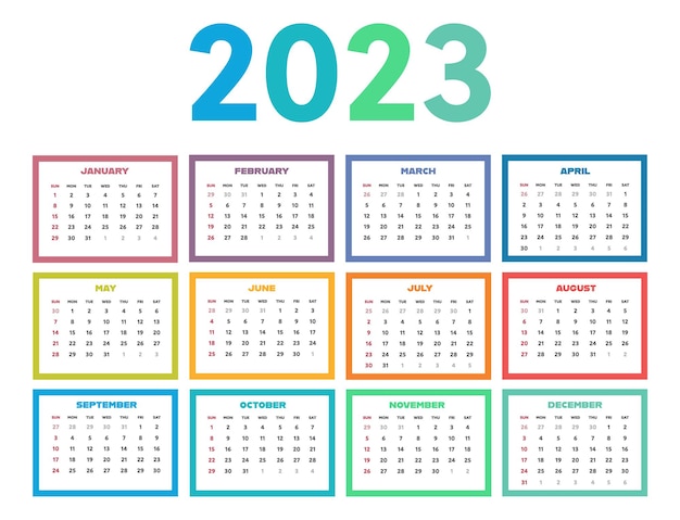 Vettore modello di calendario per l'anno 2023