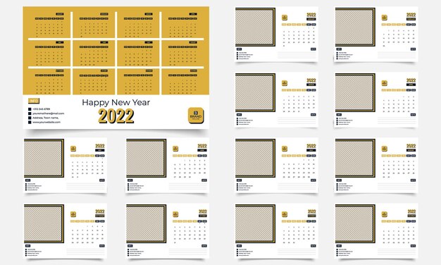 Vettore design del modello di calendario 2022 design semplice del calendario del nuovo anno