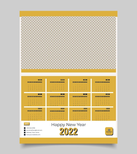 Vettore design del modello di calendario 2022 design semplice del calendario del nuovo anno