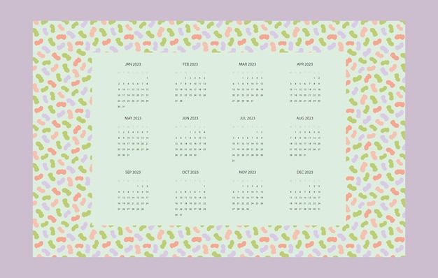 Вектор Шаблон календаря для дизайна канцелярских товаров на 2023 год