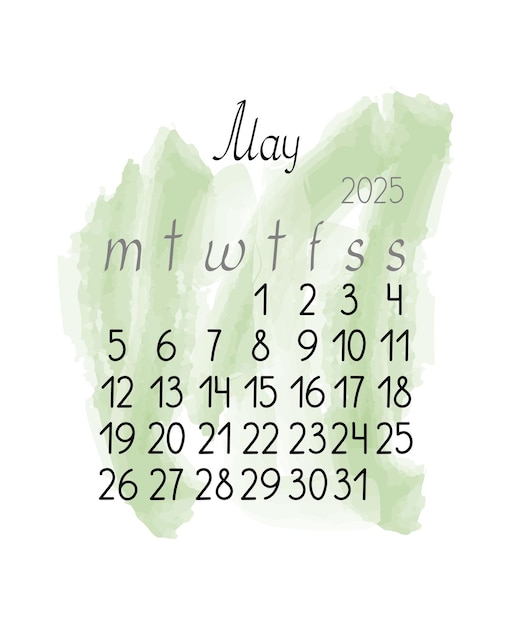 Calendar template May 2025 portrait orientation abstract colorful background week starts on Monday