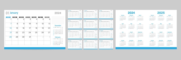 Modello di calendario per il mese per l'illustrazione vettoriale del 2024