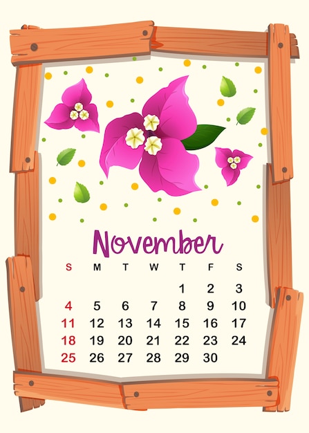 Vettore modello di calendario per novembre
