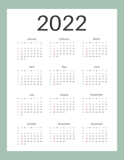 Календарный шаблон для планировщиков Календарь 2022