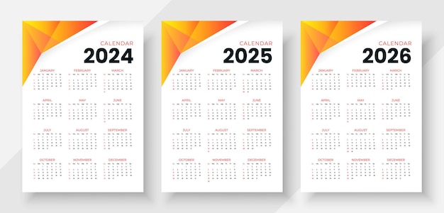 Calendar template set for 2024 2025 2026