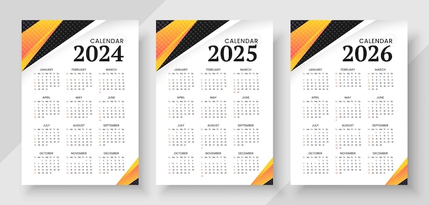 Modello di calendario impostato per il 2024 2025 2026