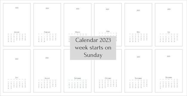 Calendar template vector horizontal grid 2023 design year