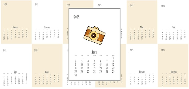 Шаблон календаря Векторная горизонтальная сетка 2023 дизайн года