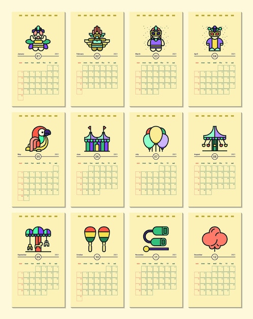 Modello di calendario con tema di carnevale