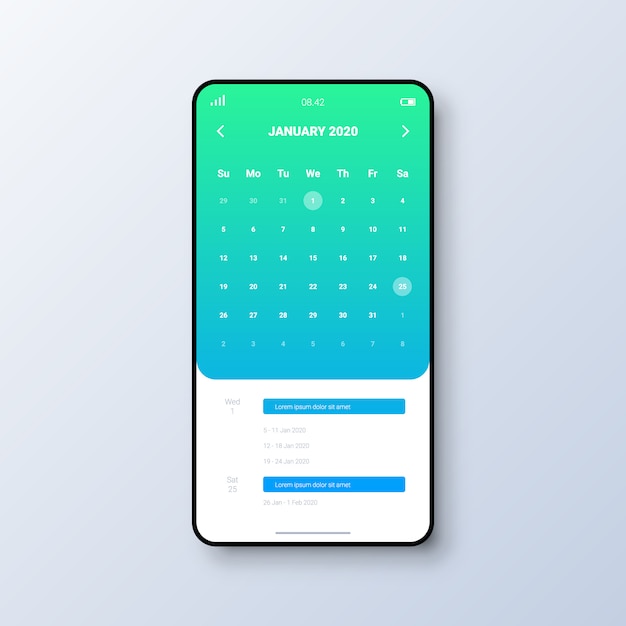 벡터 모바일 앱의 캘린더 사용자 인터페이스 개념
