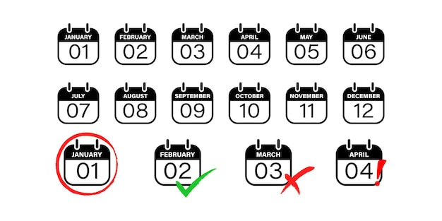Set di icone del vettore del calendario simbolo della scadenza del programma di tempo elemento web dell'evento della settimana e del giorno del mese
