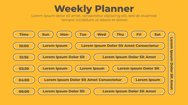 Modello di infografica aziendale del pianificatore settimanale del calendario