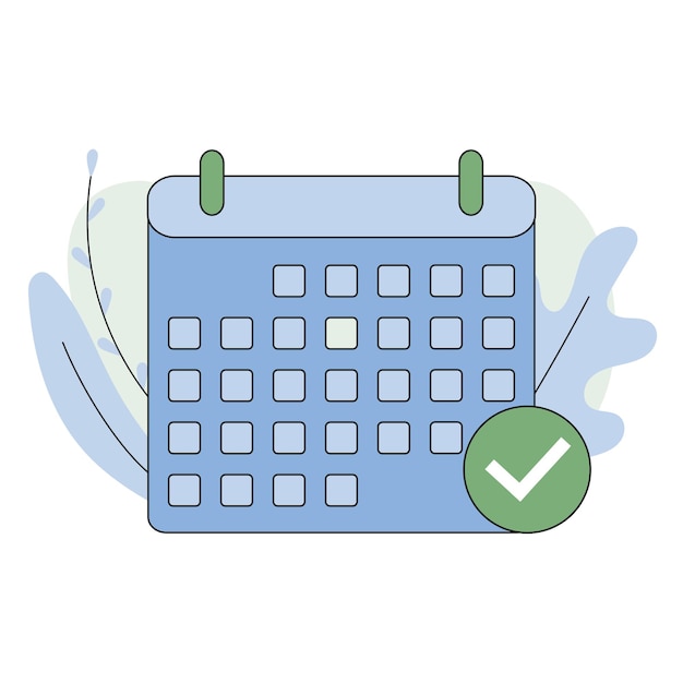 Calendar with check mark icon vector flat cartoon event reminder with check mark as approved