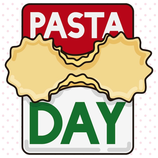 Calendar with farfalline pasta over it in flat style and outlines for pasta day over dotted pattern