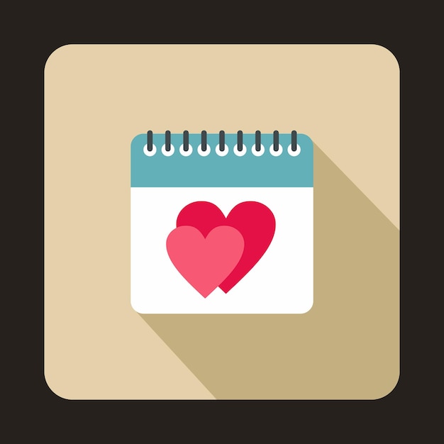 Vector calendar with heart icon in flat style on a beige background vector illustration