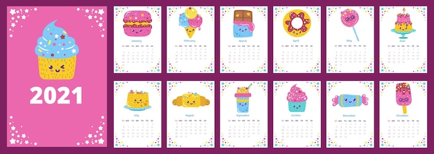 Calendario con illustrazioni di dessert