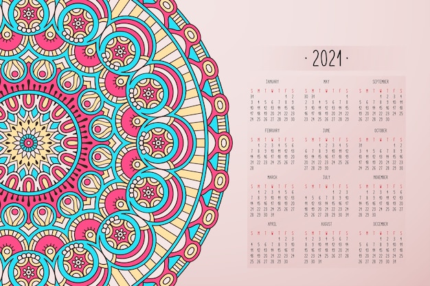 Calendar with mandalas dark style ornament