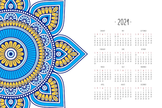 Calendar with mandalas dark style ornament