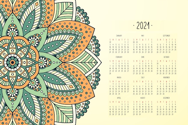 Calendar with mandalas dark style ornament