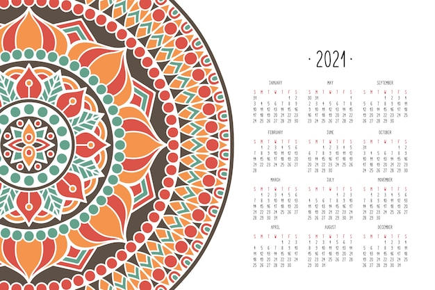 Calendar with mandalas dark style ornament