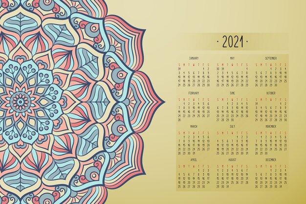 Calendar with mandalas dark style ornament