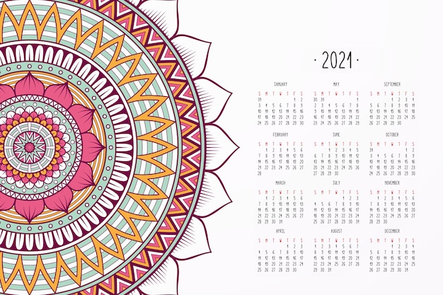 Calendar with mandalas dark style ornament