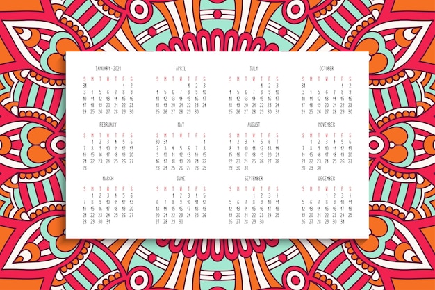 Vector calendar with mandalas ornament