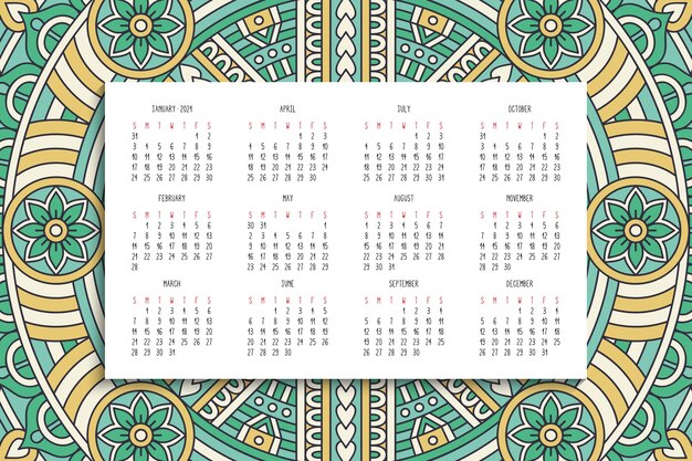 Calendario con mandala ornamento