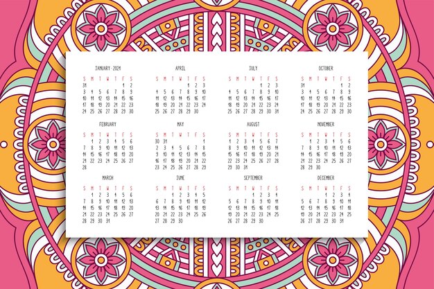 Calendario con mandala ornamento