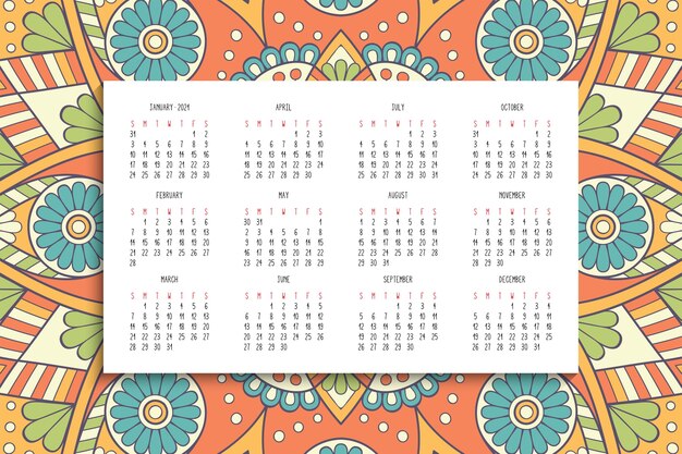 Calendar with mandalas ornament