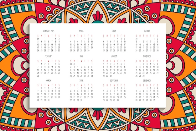 Calendario con mandala ornamento