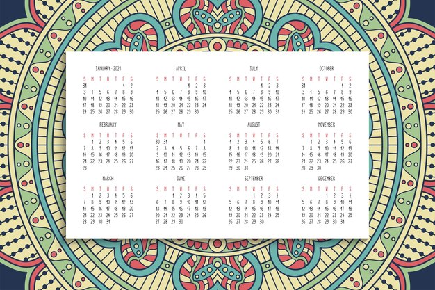 Calendar with mandalas ornament