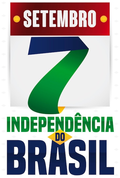 Vector calendar with number seven made with ribbon and brazilian flag colors for brazil independence day