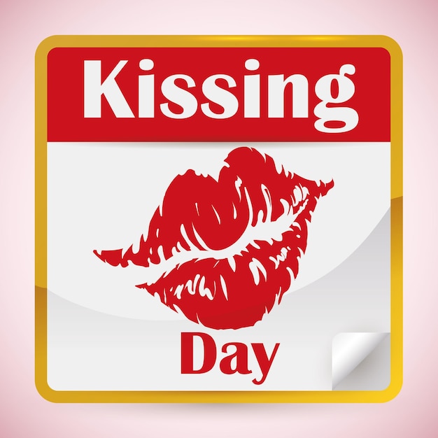 Vector calendar with red lips print indicating kissing day holiday